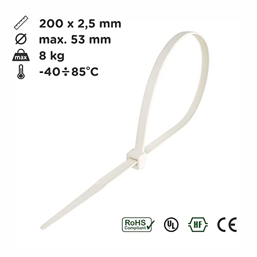 Kabelbinder mit Kennzeichnungsfeld, weiß, Kunststoff, bis Ø 40mm, 9x170mm,  200 / Verpackungseinheit