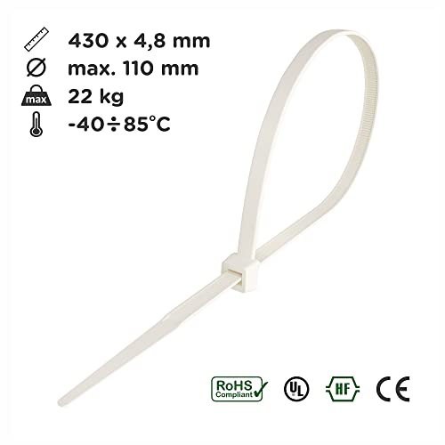 Kabelbinder 4,8x450mm VPE 100 Stück Weiß, 10,59 €